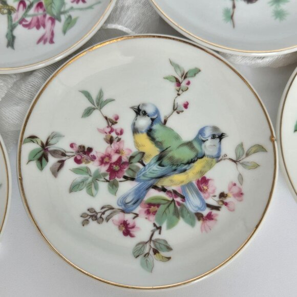 BIRDS! Set of 6 Vintage Bird Wall Plates – Mini Bird Plates with gold rim JAPAN - Picture 4 of 12